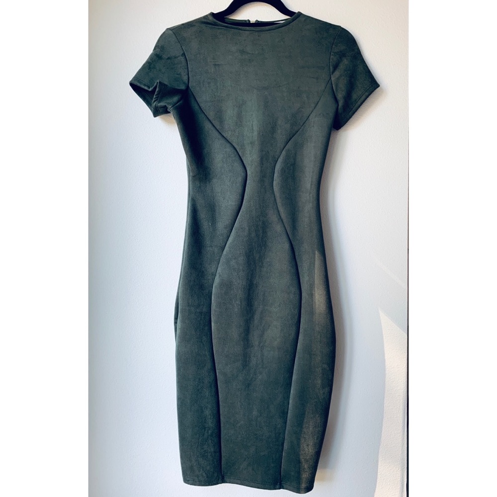 Faux suede olive green dress